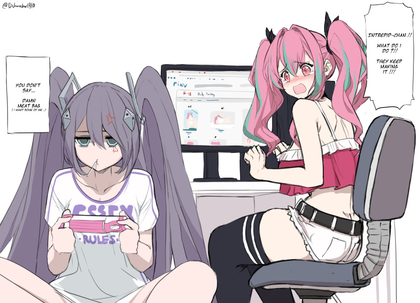 1girl, 2girls, :o, absurdres, alternate_costume, anger_vein, azur_lane, bangs