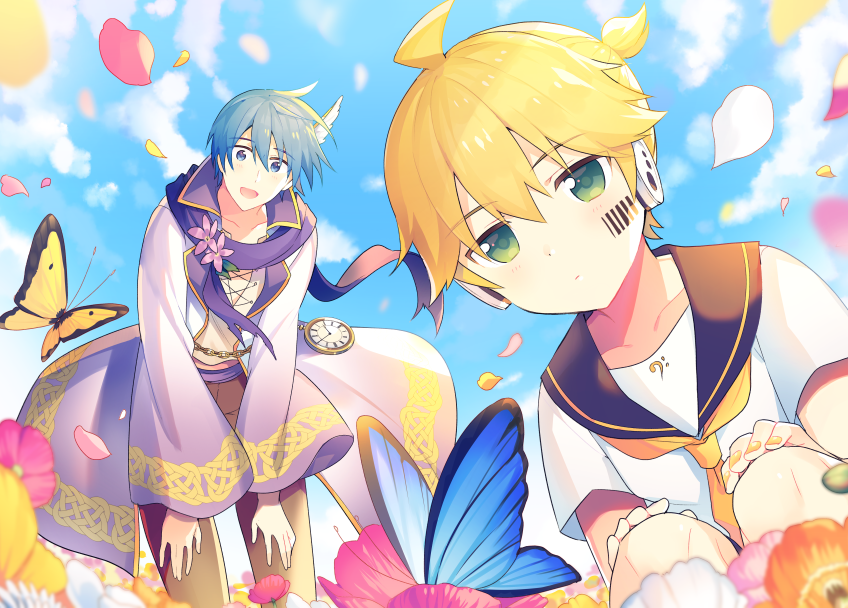 aqua_eyes, barcode, barcode_tattoo, bass_clef, black_collar, blonde_hair, blue_eyes, blue_hair