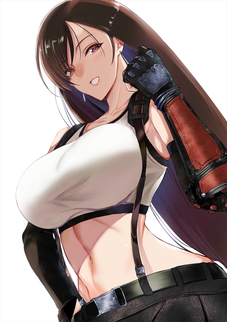 1girl, bangs, bare_shoulders, belt, black_gloves, black_skirt, blush, breasts