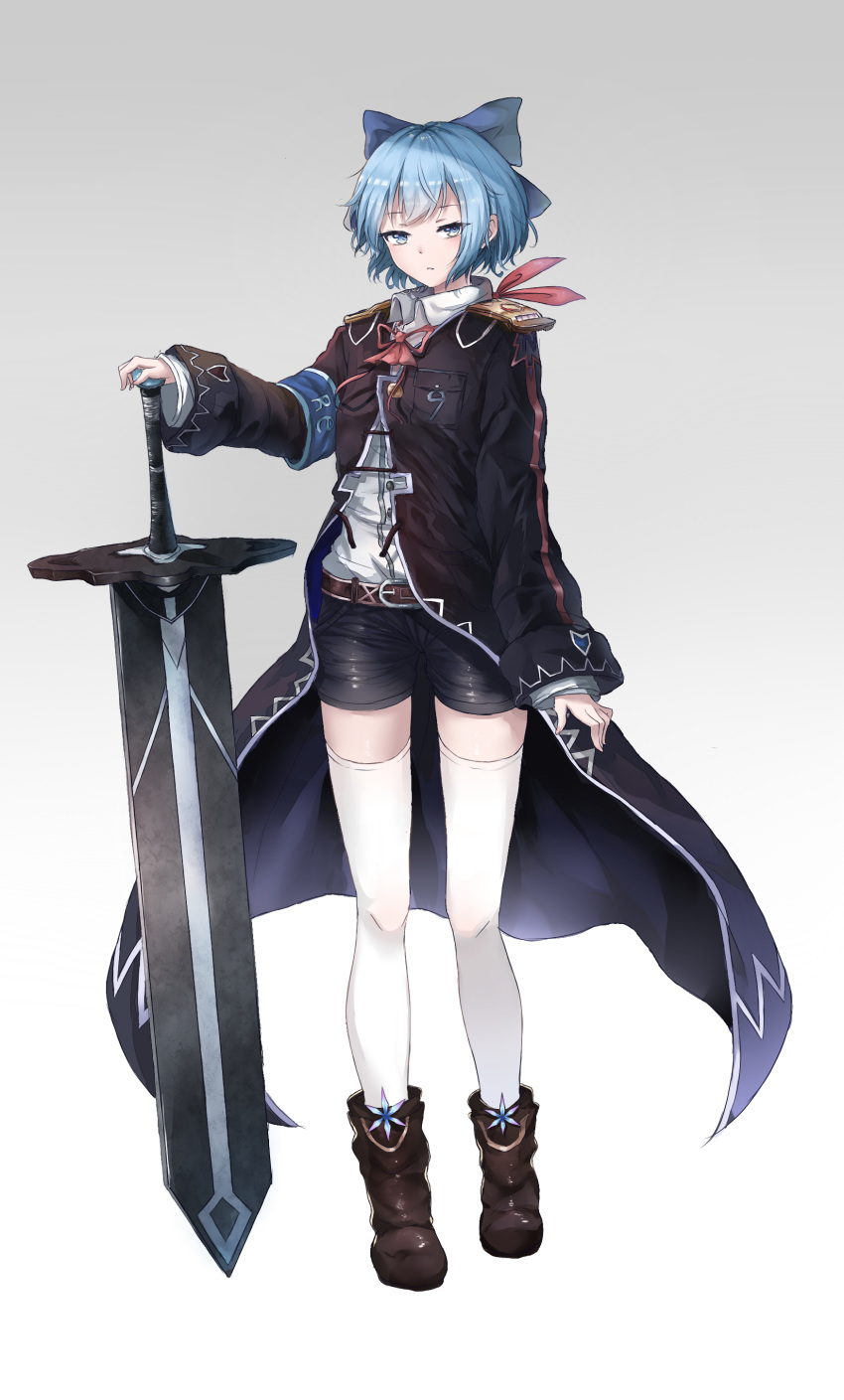 1girl, absurdres, alternate_costume, armband, belt, black_coat, black_shorts, blue_eyes