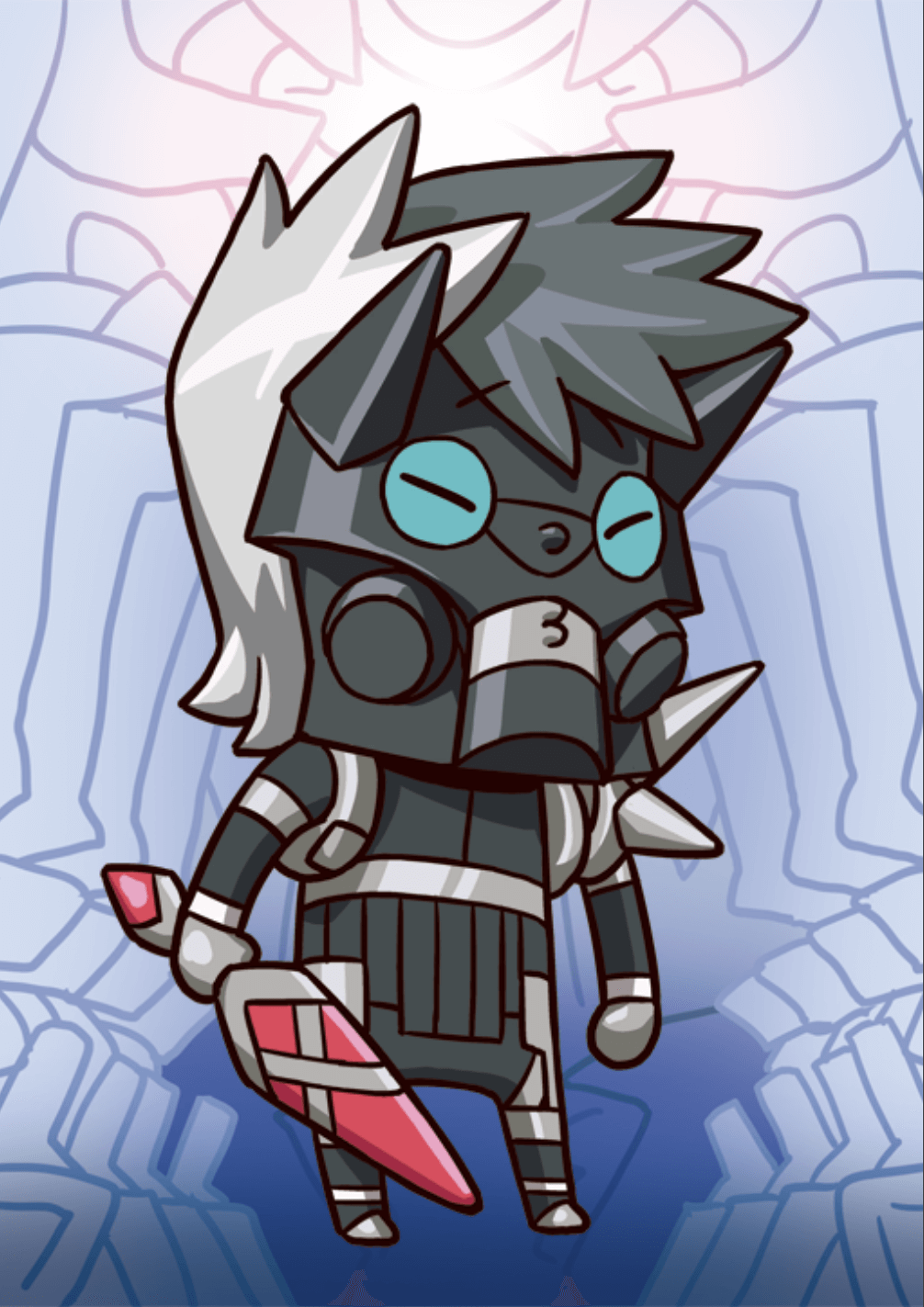 1boy, april_fools, armor, black_hair, chibi, closed_eyes, fate/grand_order, fate_(series)