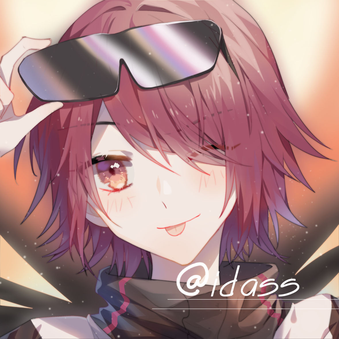 1girl, ;), ;p, adjusting_eyewear, arknights, artist_name, bangs, blush