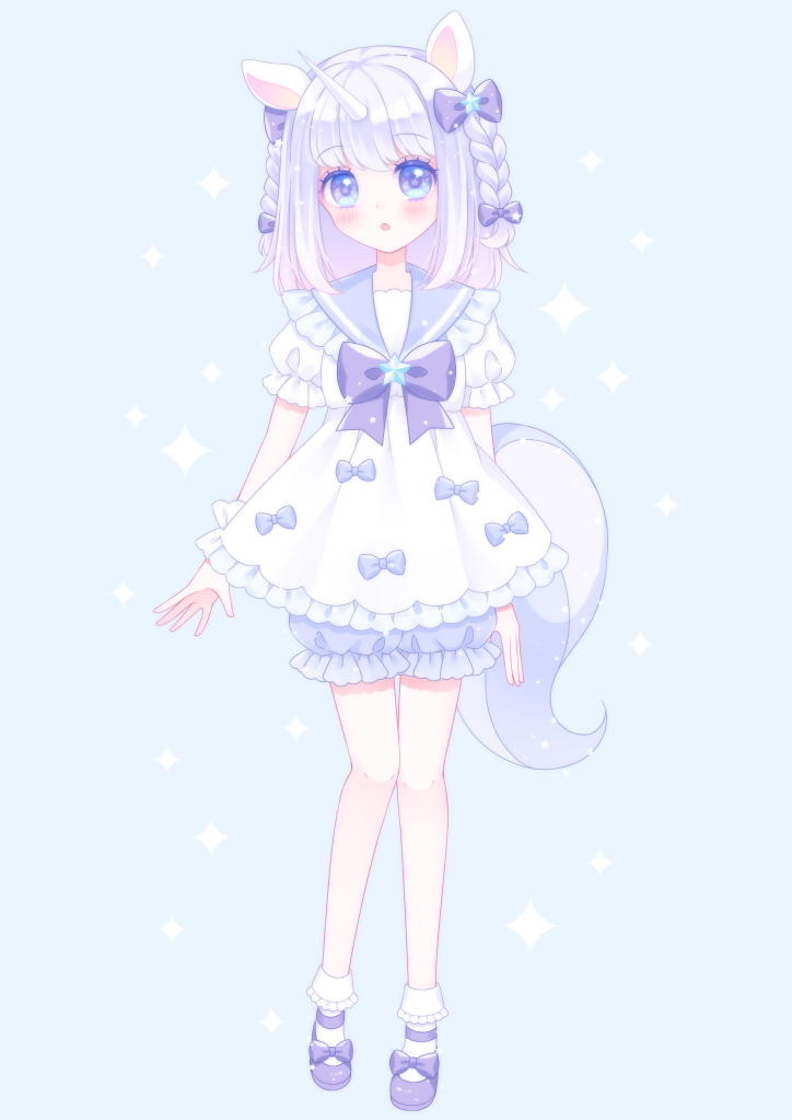 1girl, :o, animal_ears, bangs, bloomers, blue_background, blue_bloomers, blue_bow