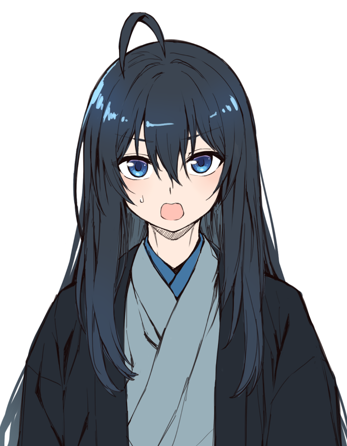 1boy, ahoge, androgynous, asugano_subaru, bangs, blue_eyes, blue_hair, commentary_request