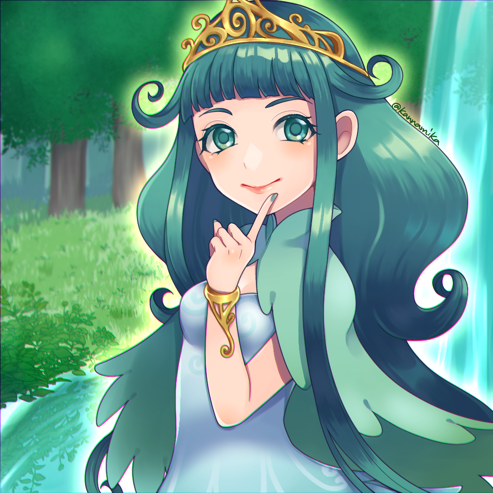 1girl, aqua_eyes, aqua_hair, aqua_nails, bangs, blue_dress, blunt_bangs, bokujou_monogatari