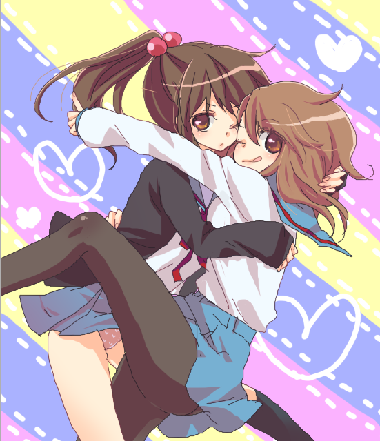 bad_id, genderswap, hug, koizumi_itsuki, koizumi_itsuki_(female), kyon, kyonko, matyinging
