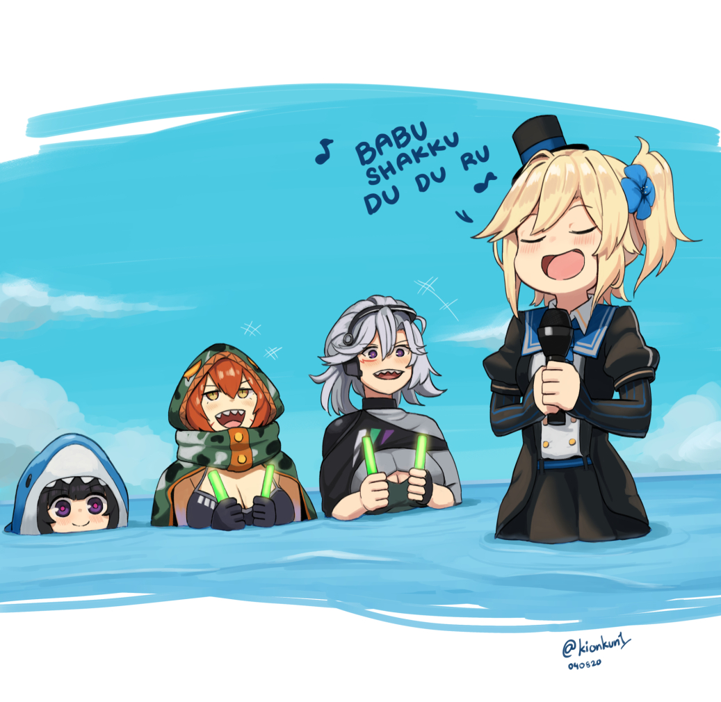 4girls, alternate_costume, architect_(girls_frontline), baby_shark, commentary_request, girls_frontline, hood, hoodie