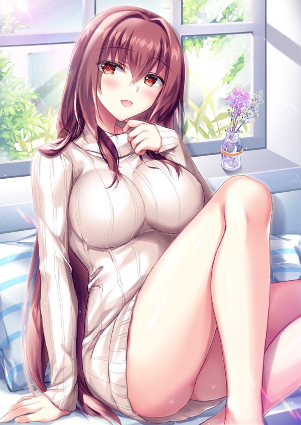1girl, :d, bangs, bare_legs, blush, breasts, commentary_request, day