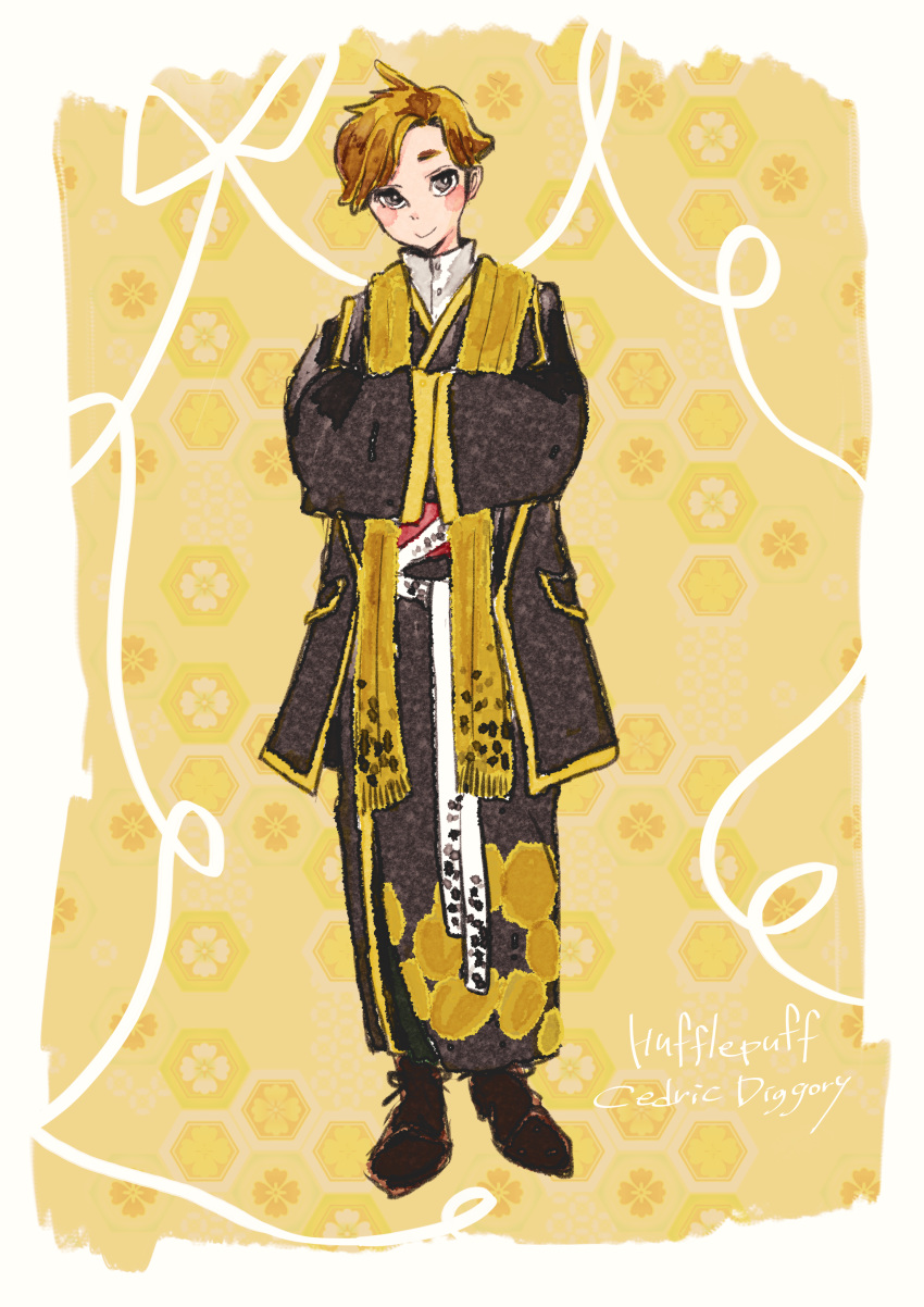 1boy, absurdres, alternate_costume, bangs, black_eyes, blush_stickers, boots, border