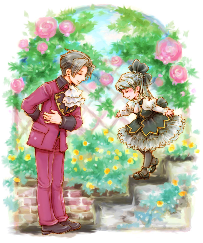 alternate_costume, black_dress, bow, cravat, dress, flower, gyakuten_kenji, gyakuten_saiban