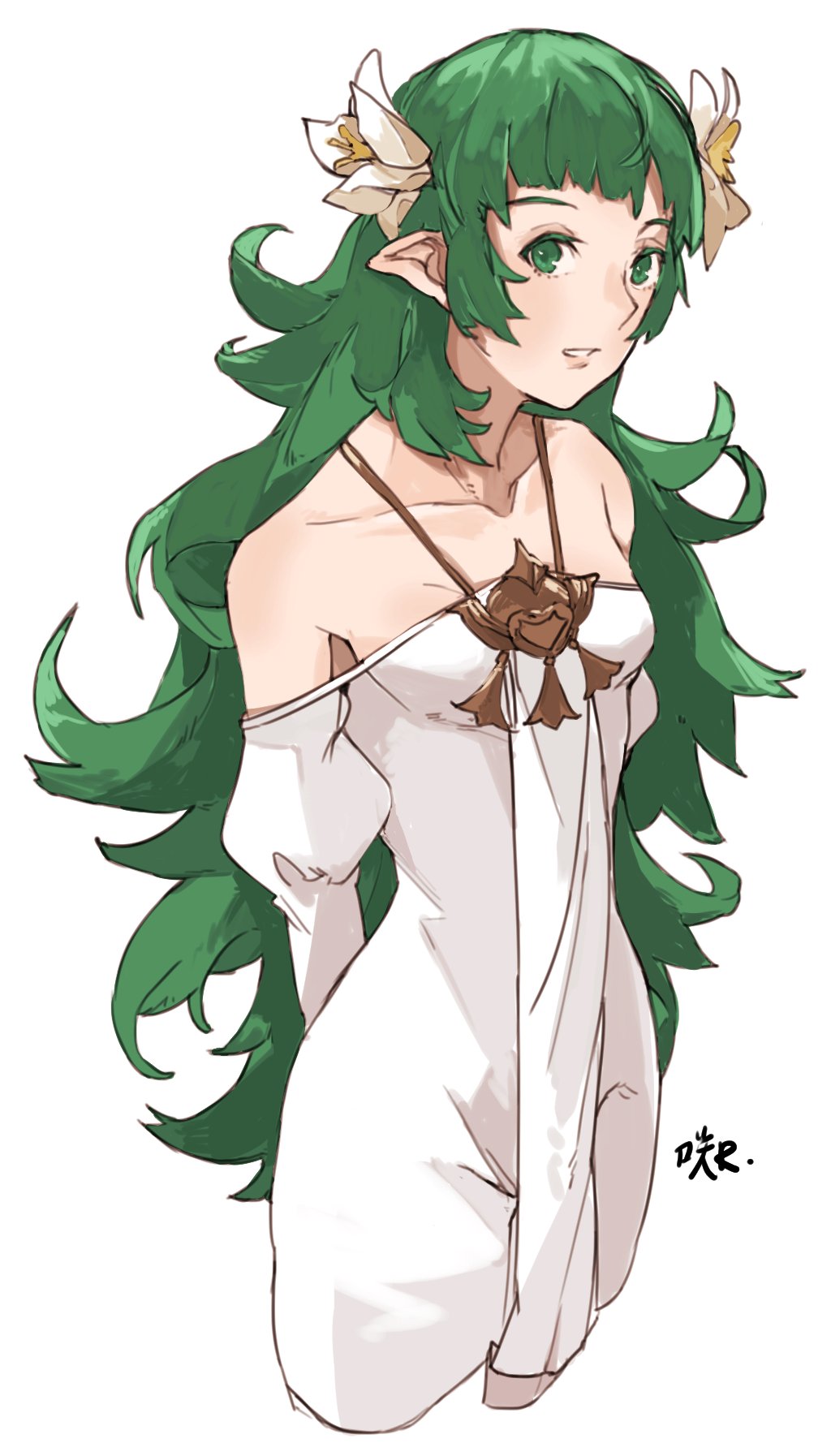1girl, arms_behind_back, bare_shoulders, cosplay, dress, fire_emblem, fire_emblem:_three_houses, flower