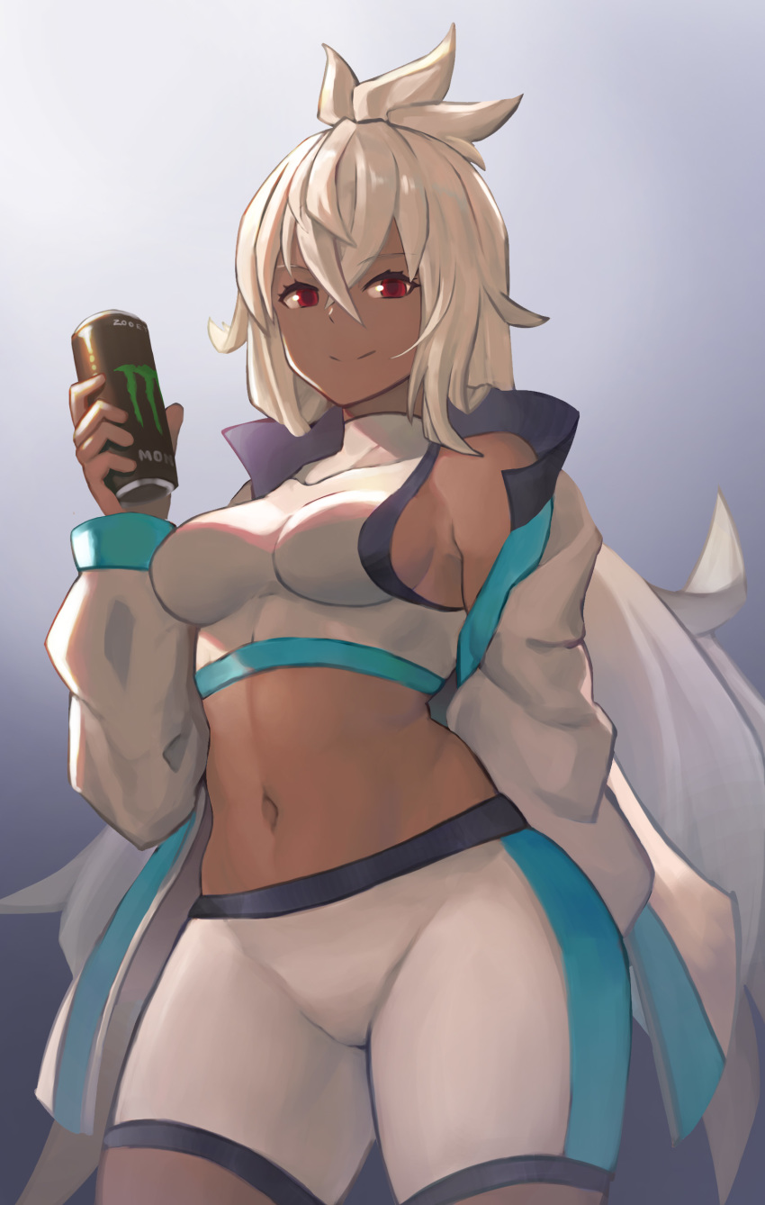 1girl, absurdres, bangs, bonz_(bonz0616), bra, breasts, can, cowboy_shot