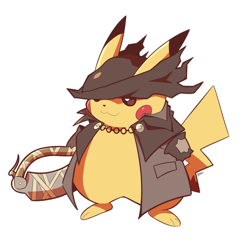 :3, artsy-rc, bloodborne, brown_gloves, brown_headwear, brown_jacket, clothed_pokemon, cosplay