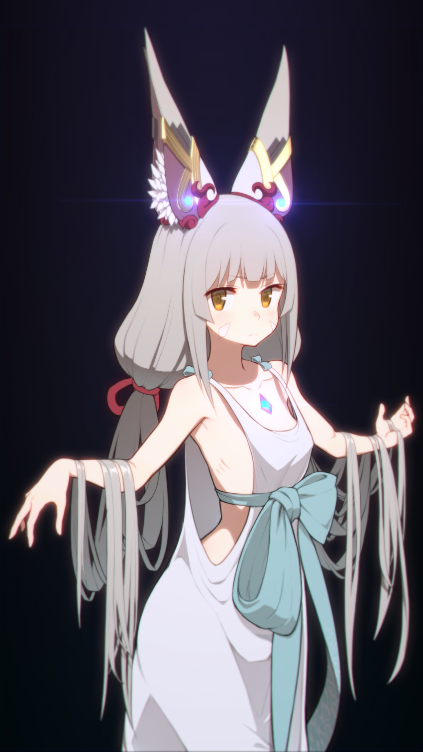 1girl, absurdres, alternate_costume, animal_ear_fluff, animal_ears, bangs, bare_shoulders, black_background
