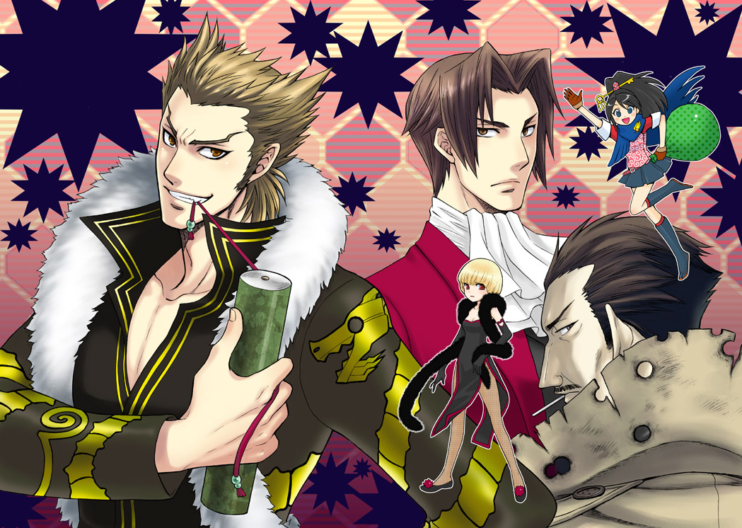 gyakuten_kenji, gyakuten_saiban, ichijou_mikumo, ittetsu_badou, mitsurugi_reiji, rou_shiryuu, sheena_(gyakuten_kenji)