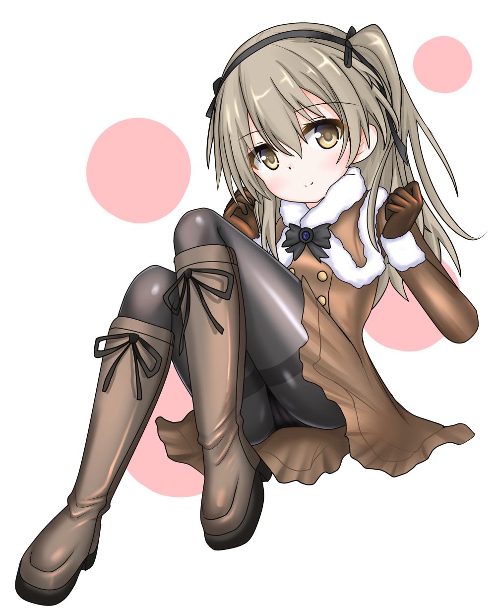 1girl, bangs, black_legwear, black_neckwear, black_ribbon, boots, bow, bowtie