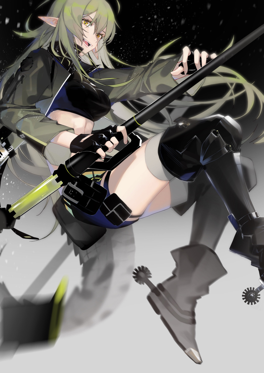1girl, absurdres, aniao_ya, arknights, bangs, black_background, black_gloves, black_legwear