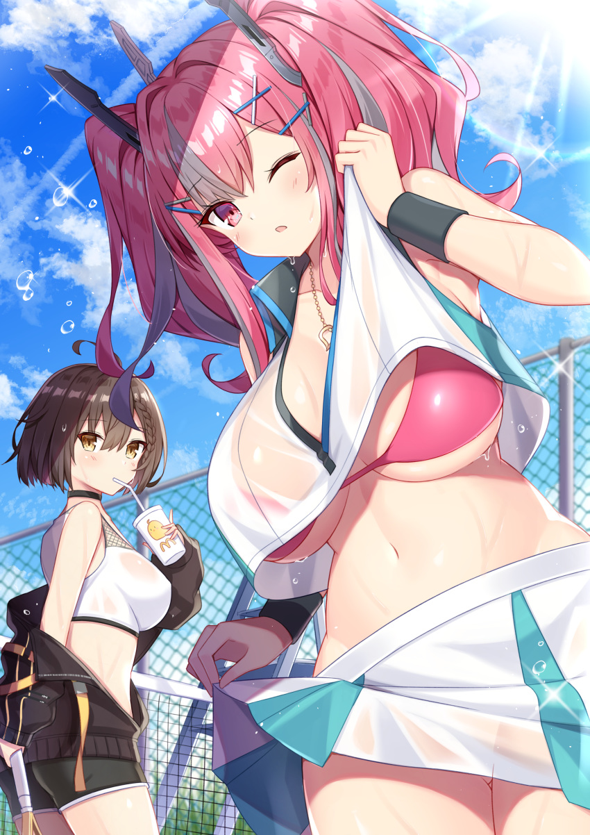 2girls, absurdres, azur_lane, baltimore_(azur_lane), baltimore_(black_ace)_(azur_lane), bangs, bare_shoulders, blush