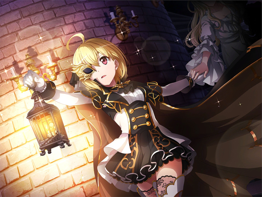 blonde_hair, blush, dress, eyepatch, ootori_michiru, short_hair, shoujo_kageki_revue_starlight, yellow_eyes