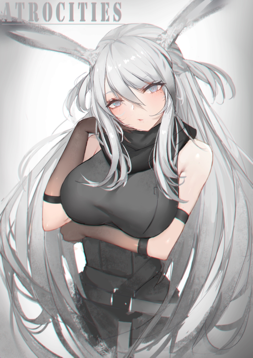 1girl, animal_ears, arknights, breasts, fentou_shou, large_breasts, long_hair, looking_at_viewer