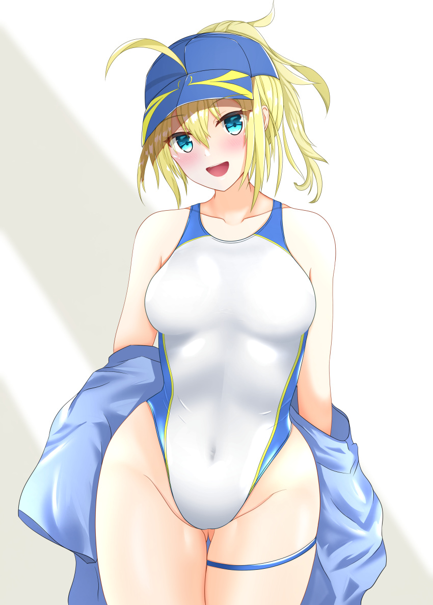 1girl, absurdres, ahoge, artoria_pendragon_(all), bangs, bare_shoulders, baseball_cap, blonde_hair