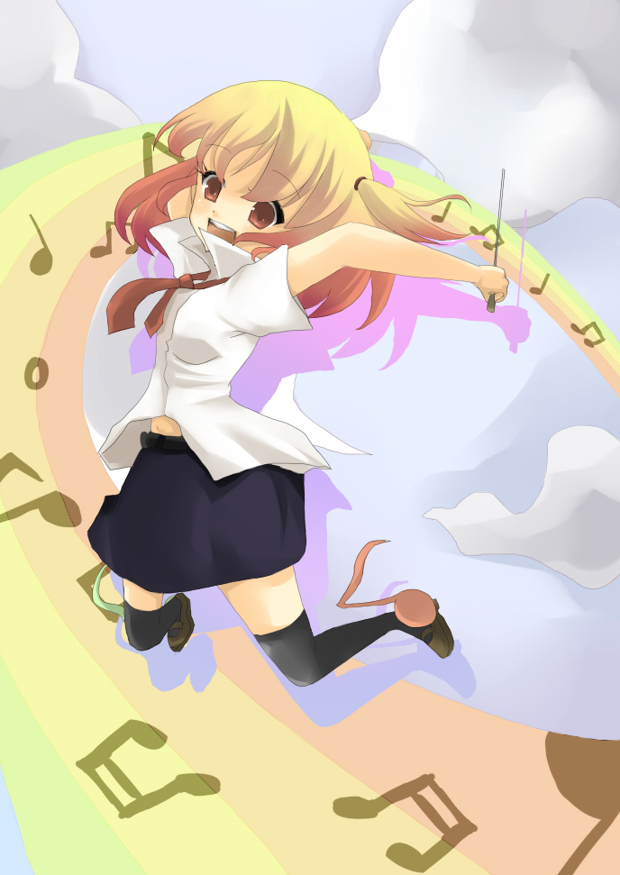music, musical_notes, original, rainbow, rainbow_path, thigh-highs, thighhighs, toda_ayu