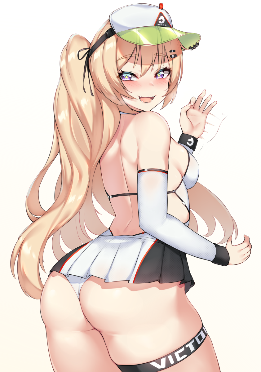 1girl, ass, azur_lane, bache_(azur_lane), bache_(showy_sports_star)_(azur_lane), back, bare_shoulders, blonde_hair