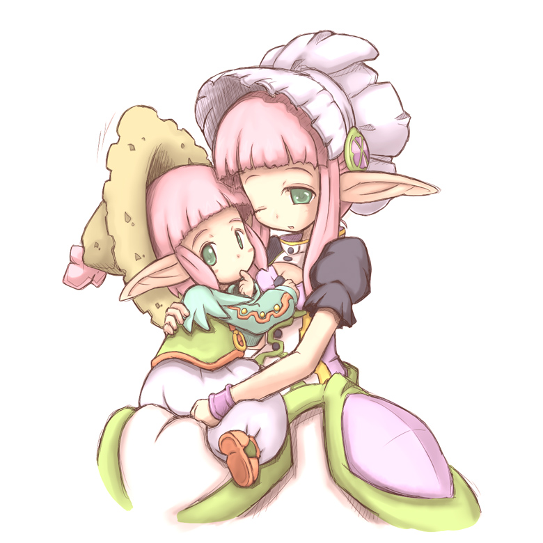 child, green_eyes, ibara-hime, ibarahime, otogi-jushi_akazukin, pink_hair, pointy_ears
