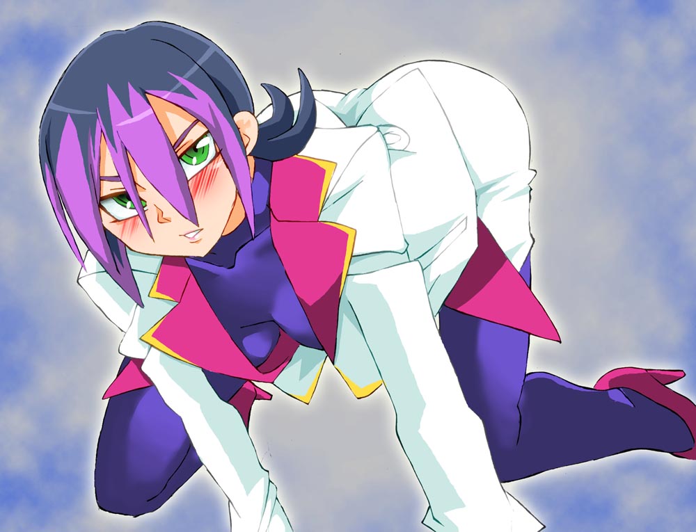 1girl, blush, breasts, droite_(yuu-gi-ou_zexal), graphite_(medium), green_eyes, looking_at_viewer, millipen_(medium)