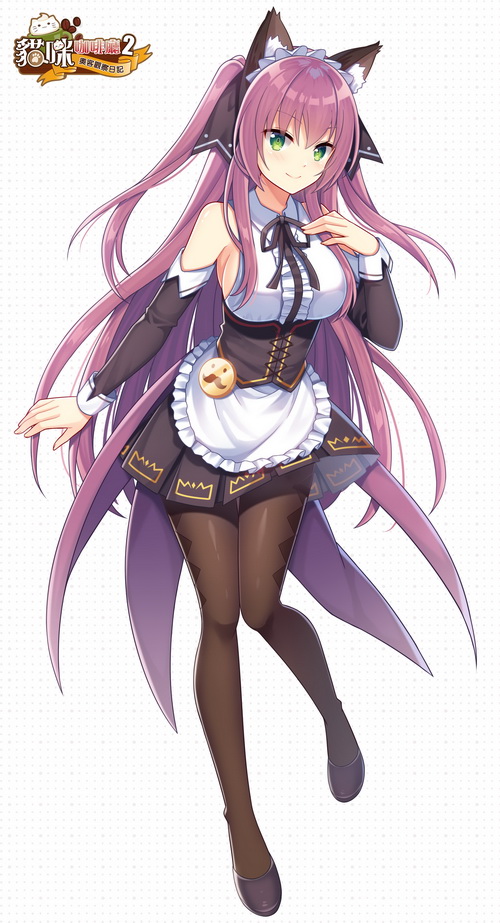 1girl, animal_ear_fluff, animal_ears, apron, bangs, black_footwear, black_ribbon, black_skirt