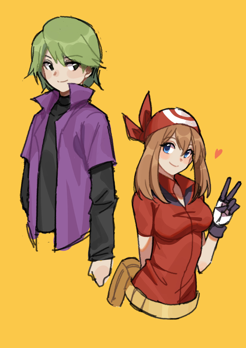 1boy, 1girl, absurdres, arm_behind_back, bandana, belt, belt_pouch, black_eyes