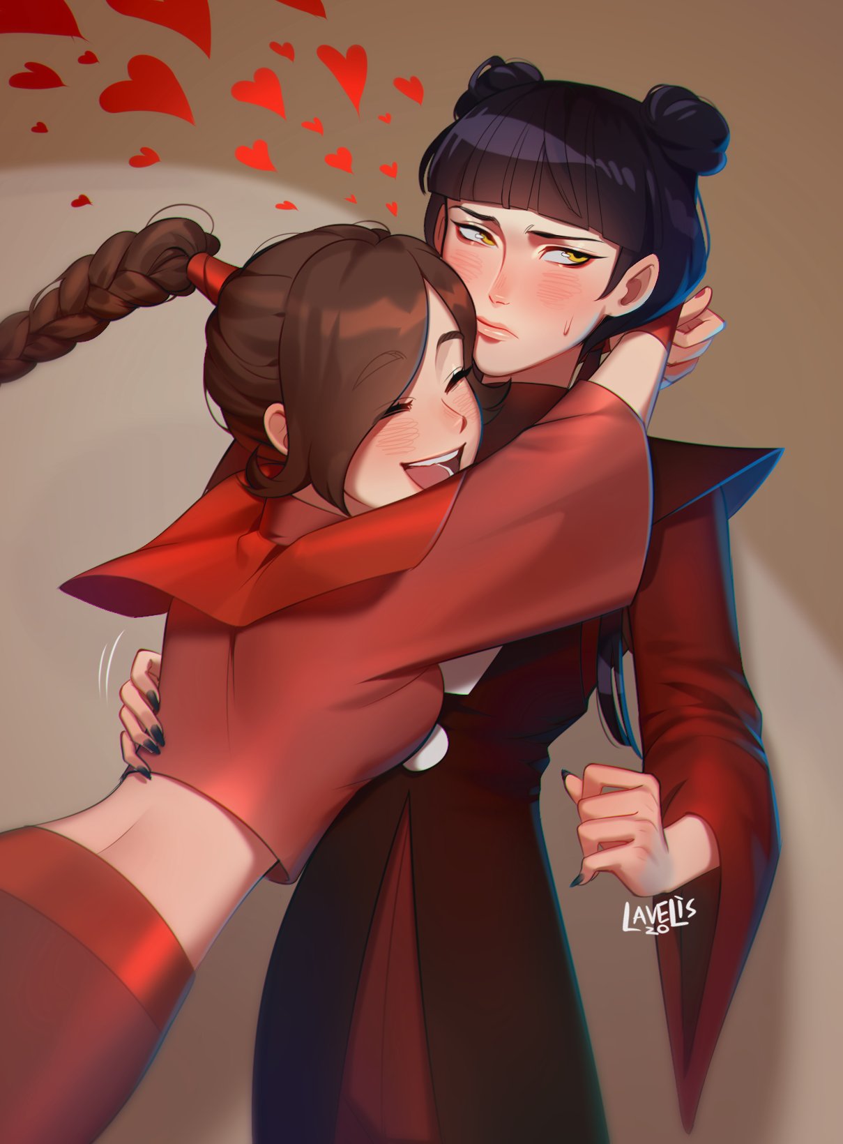 2girls, artist_name, avatar:_the_last_airbender, avatar_legends, bangs, black_hair, black_nails, blunt_bangs