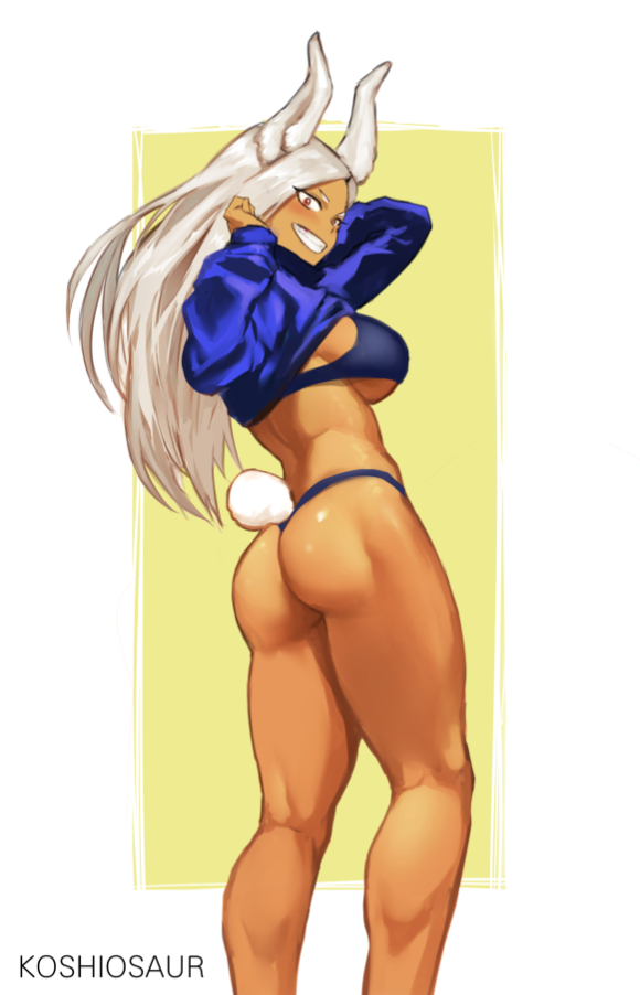 1girl, animal_ears, ass, blush, boku_no_hero_academia, bra, breasts, bunny_tail