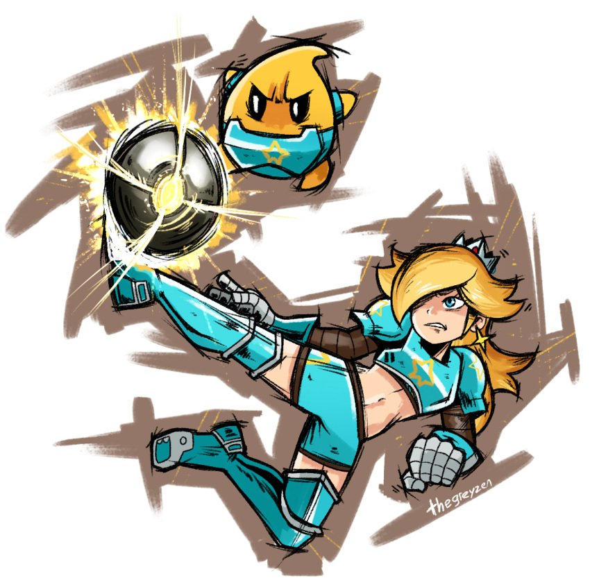 armor, ball, blonde_hair, blue_eyes, clenched_hand, gold_earrings, super_mario_bros., mario_strikers_charged