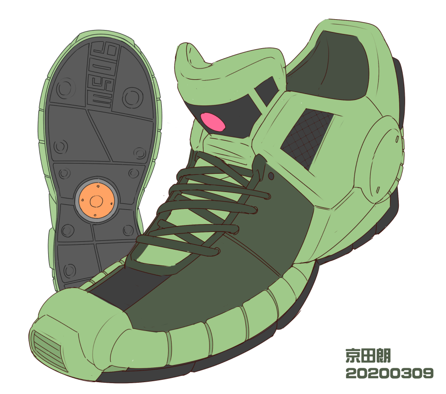 dated, green_footwear, gundam, kyoutasab, mecha, mesh, parody, shoe_soles