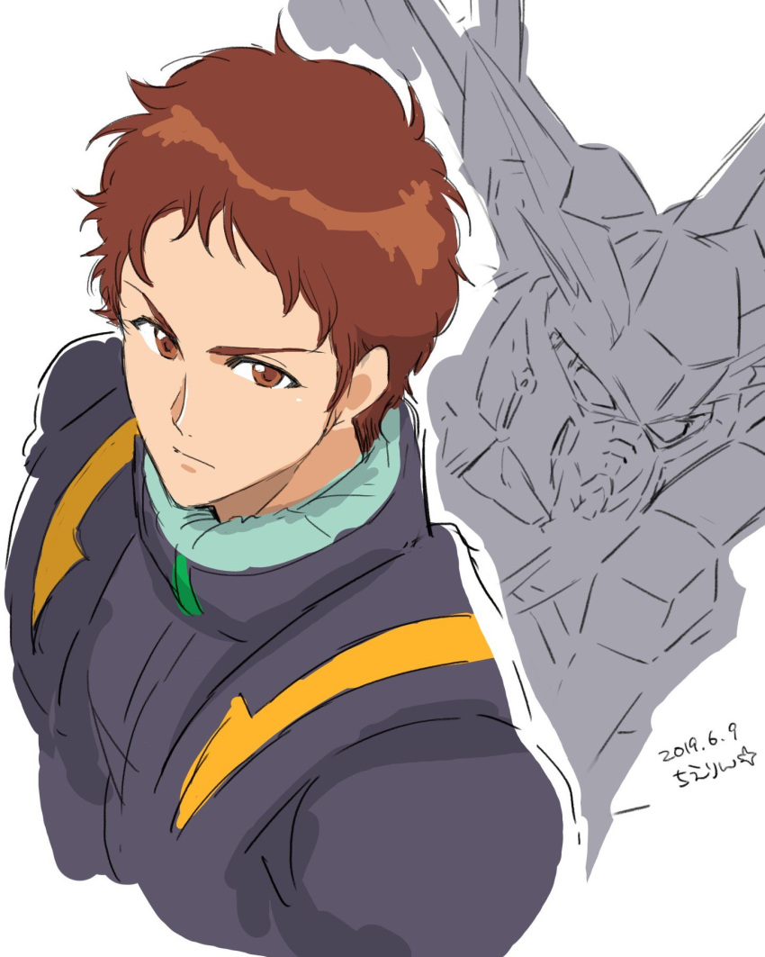 1boy, brown_eyes, brown_hair, dated, from_above, gundam_hathaway's_flash, hathaway_noa, highres