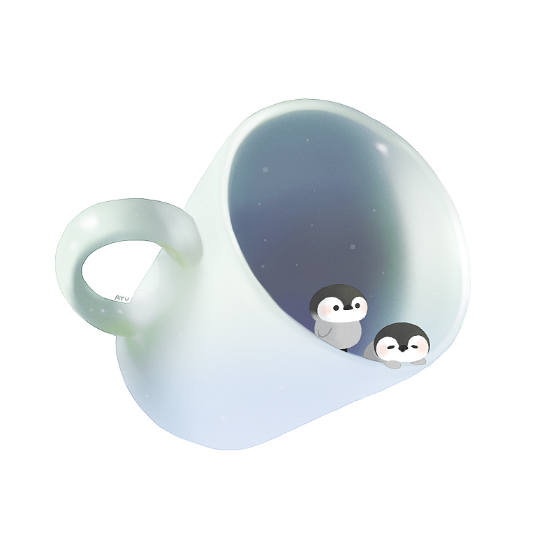 ayu_(mog), baby_penguin, bird, cup, emperor_penguin, in_container, in_cup, no_humans