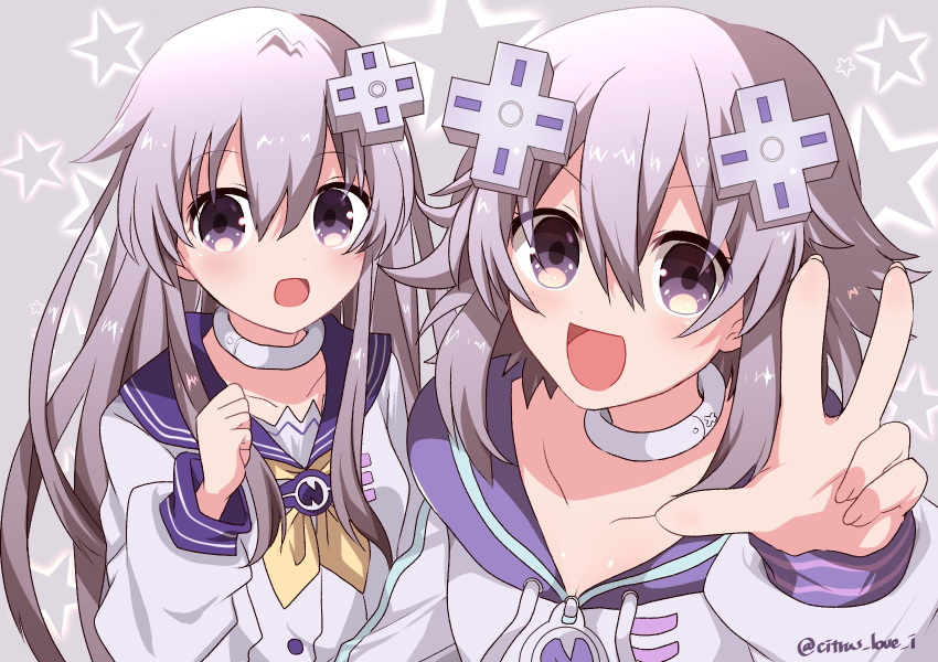 citrus_love_i, d-pad, d-pad_hair_ornament, dress, hair_ornament, highres, hood, hoodie, nepgear, neptune_(neptune_series), neptune_(series), open_mouth, purple_hair, sailor_dress, smile, violet_eyes