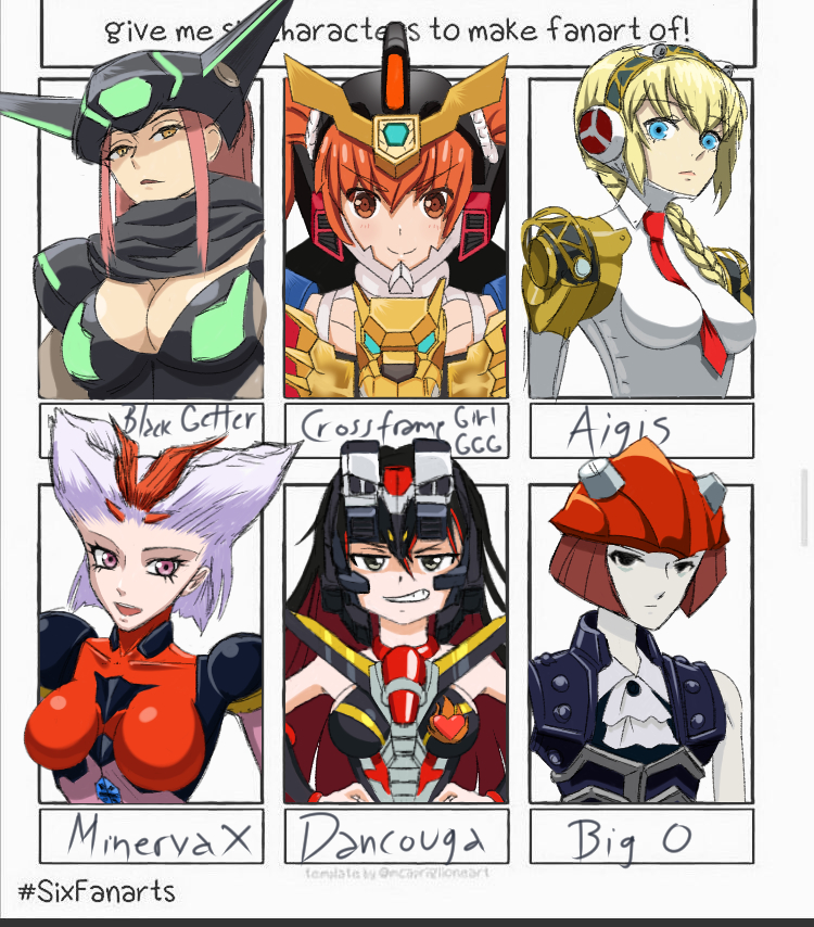 6+girls, aegis_(persona), big_o_(mecha), black_getter, black_hair, blonde_hair, choujuu_kishin_dancouga, dancouga