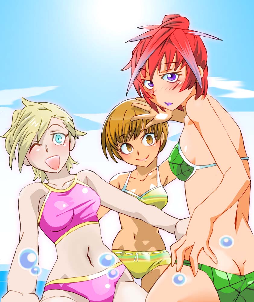 ass, blue_eyes, breasts, closed_mouth, graphite_(medium), lipstick, lisa_silverman, looking_at_viewer