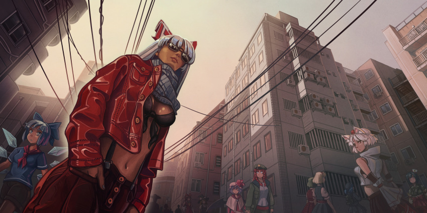 6+girls, absurdres, alice_margatroid, bat_wings, blonde_hair, blue_eyes, blue_hair, blue_shirt