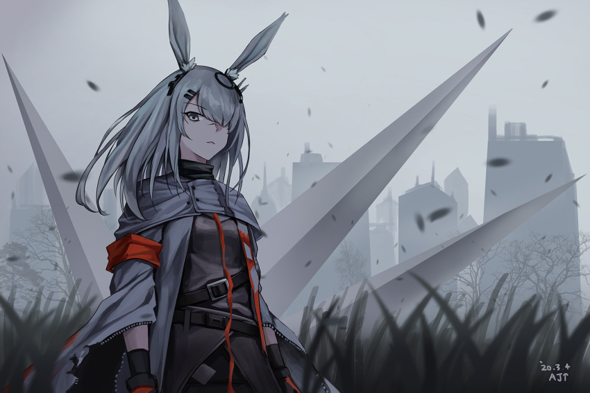 1girl, animal_ear_fluff, animal_ears, ark_john_up, arknights, armband, black_coat, black_gloves