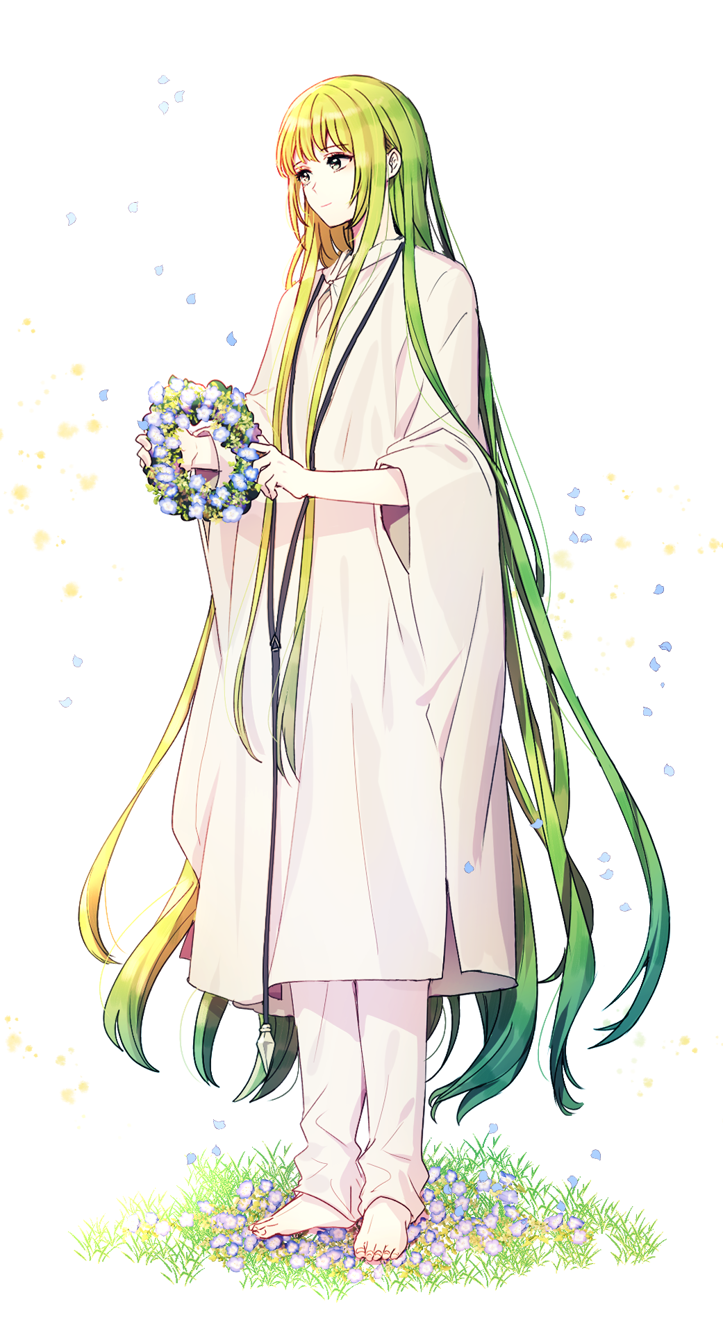 1other, bangs, barefoot, closed_mouth, ede, enkidu_(fate/strange_fake), eyebrows_visible_through_hair, fate/grand_order