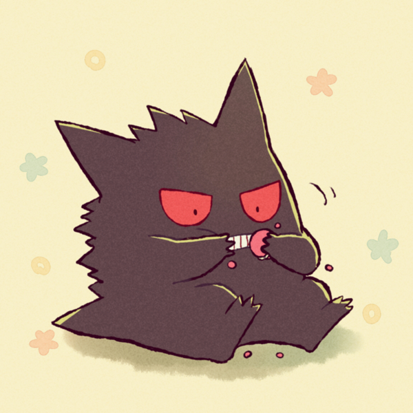 commentary_request, creature, eating, food, full_body, gen_1_pokemon, gengar, ghost