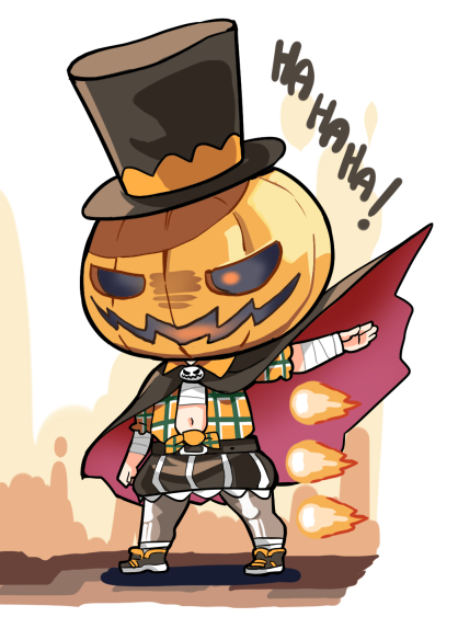 1girl, arknights, castlevania, dracula_(castlevania), english_text, fireball, hat, jack-o'-lantern
