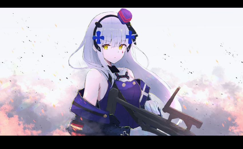 1girl, bangs, bare_shoulders, butasanp, embers, eyebrows_visible_through_hair, german_flag, girls_frontline