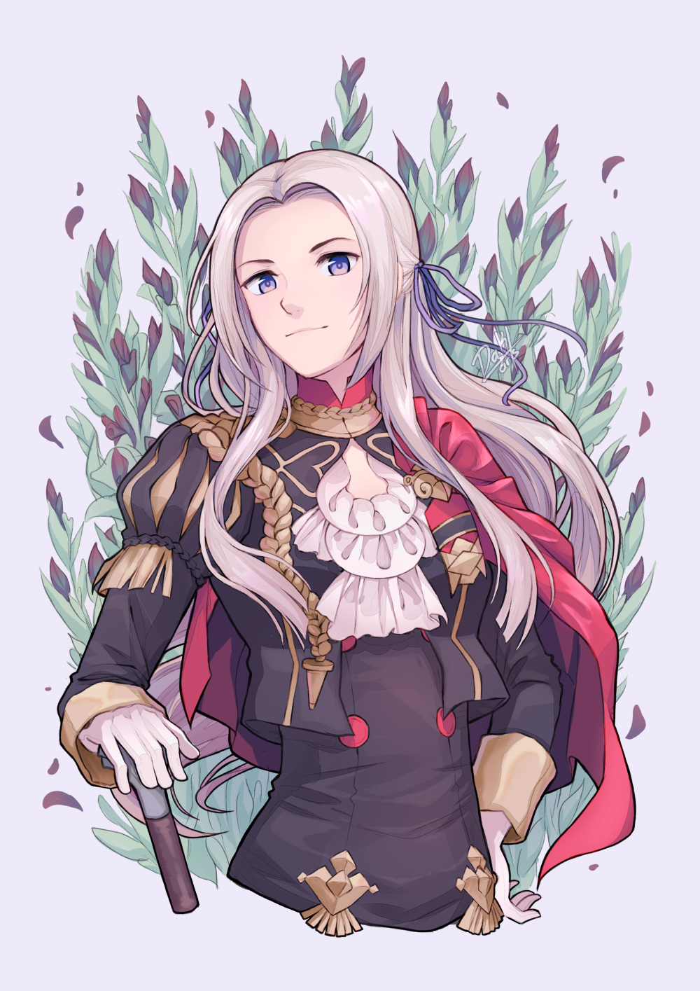 1girl, cape, closed_mouth, dakiarts, edelgard_von_hresvelg, fire_emblem, fire_emblem:_three_houses, garreg_mach_monastery_uniform