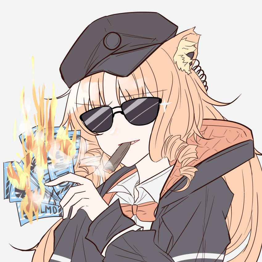 1girl, animal_ear_fluff, animal_ears, arknights, bangs, beret, black_headwear, black_jacket