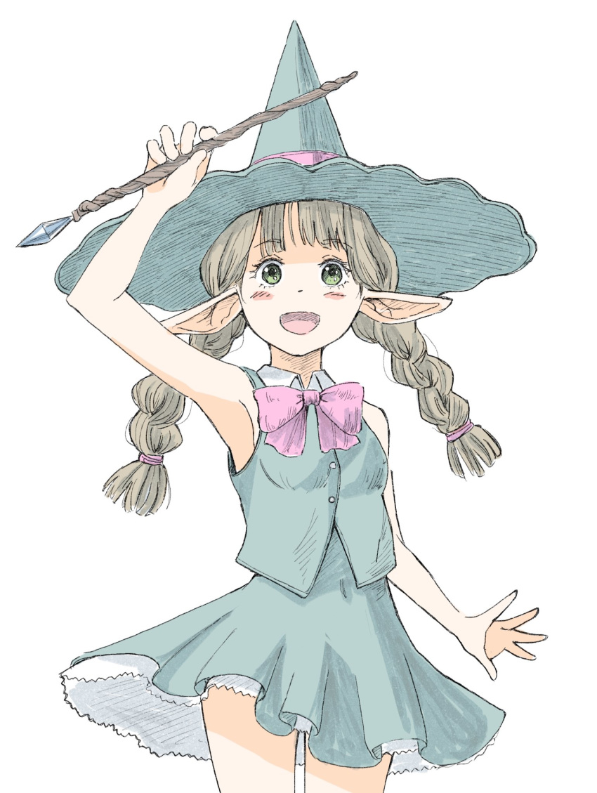 1girl, :d, blonde_hair, blush, bow, braid, elf, eyebrows_visible_through_hair