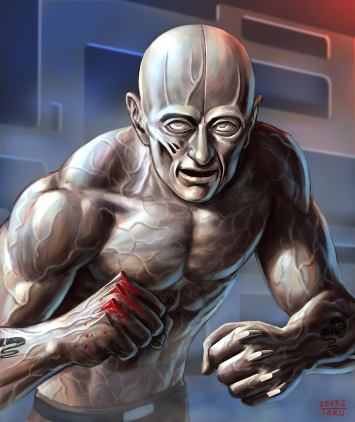 1boy, bald, crystal_boy, looking_at_viewer, male_focus, matataku, muscle, open_mouth